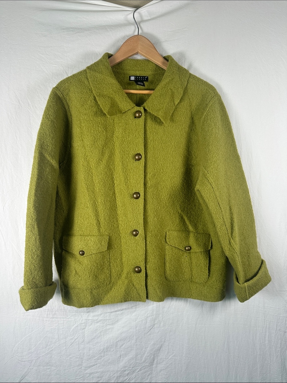 Carole Little Olive Green Button-Front Pea Coat Jacket